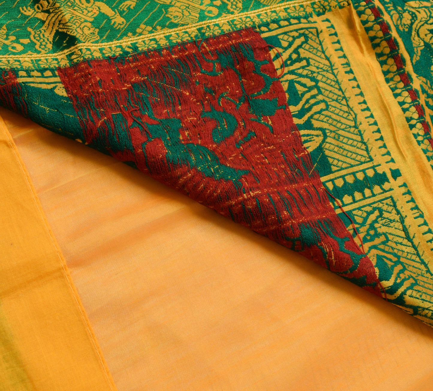 Sushila Vtg. Yellow Baluchari Woven Saree Pure Silk Handloom Sari Craft Fabric