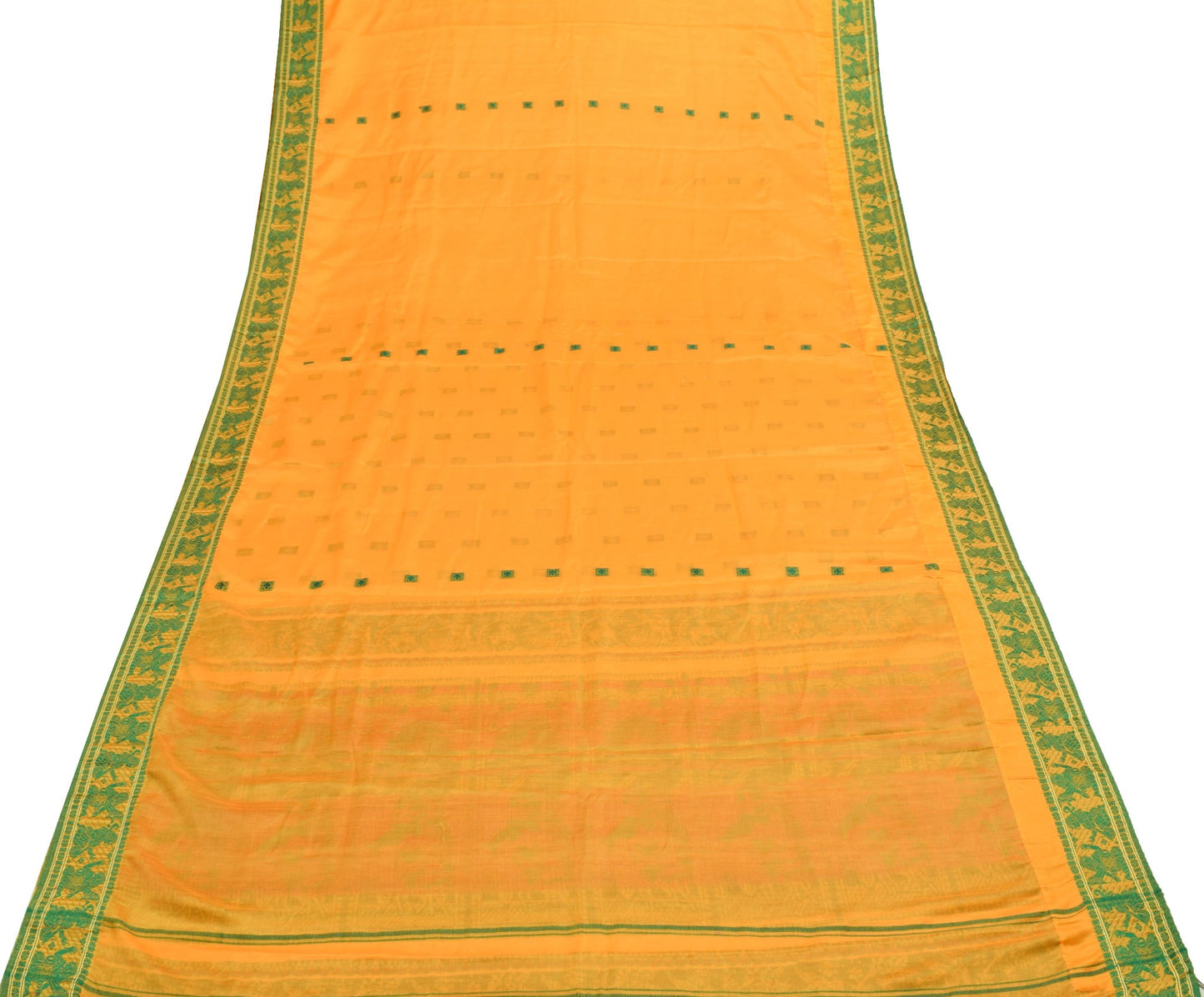 Sushila Vtg. Yellow Baluchari Woven Saree Pure Silk Handloom Sari Craft Fabric