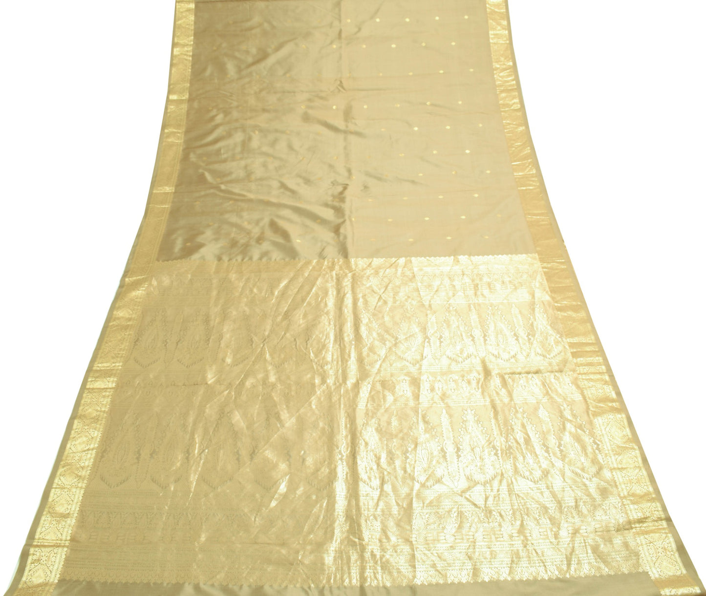 Sushila Vintage Green Pure Silk Saree Zari Brocade Sari with Blouse Fabric