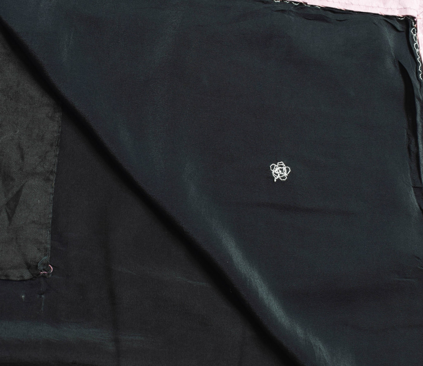 Sushila Vintage Black Glass Beads Embellish Saree Pure Crepe Silk  Sari Fabric