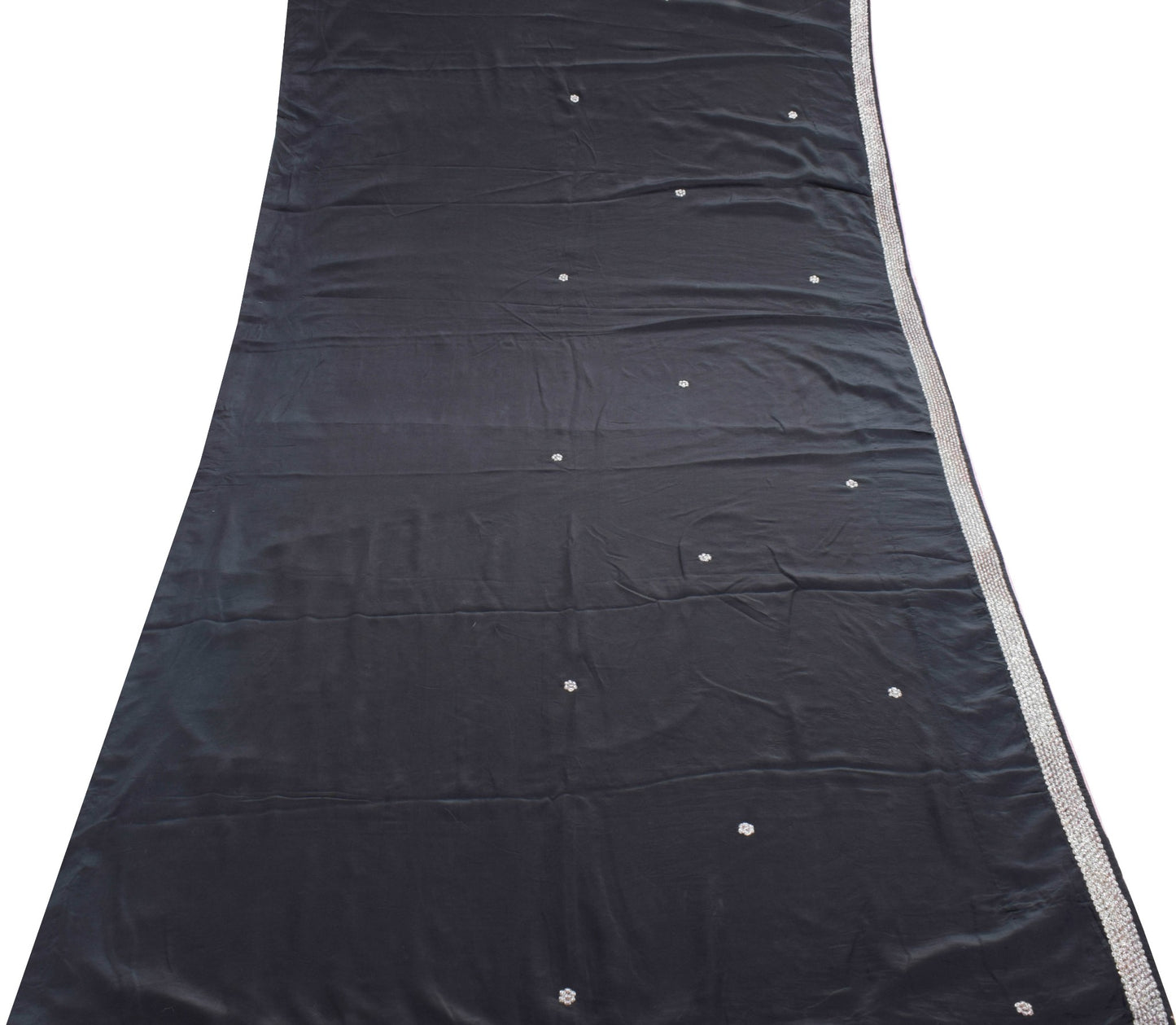 Sushila Vintage Black Glass Beads Embellish Saree Pure Crepe Silk  Sari Fabric