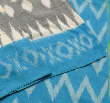 Sushila Vintage Pure Cotton Cream Saree Hand Woven Ikat Patola Sari Craft Fabric