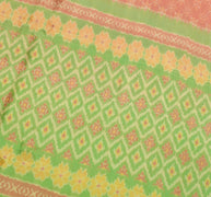 Sushila Vintage  Ikat Patola Saree Hand Woven Peach Pure Silk Sari Craft Fabric