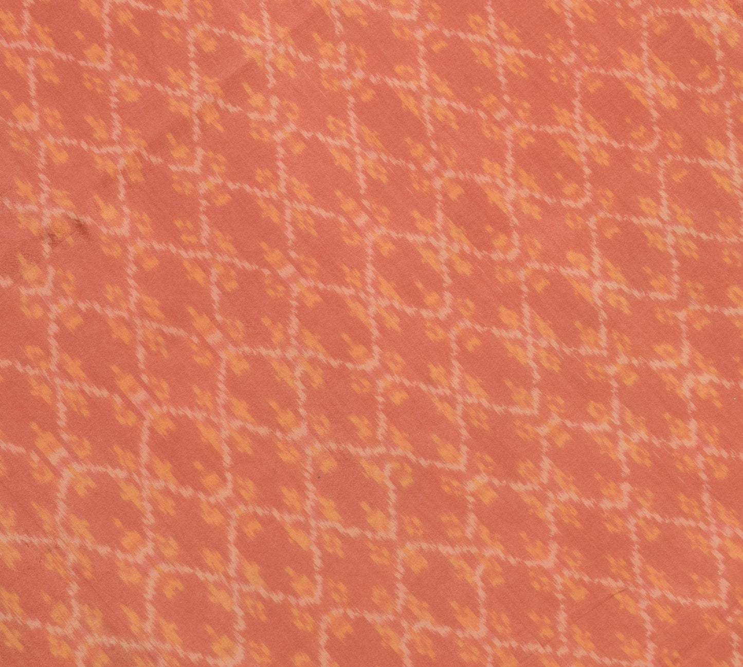 Sushila Vintage  Ikat Patola Saree Hand Woven Peach Pure Silk Sari Craft Fabric