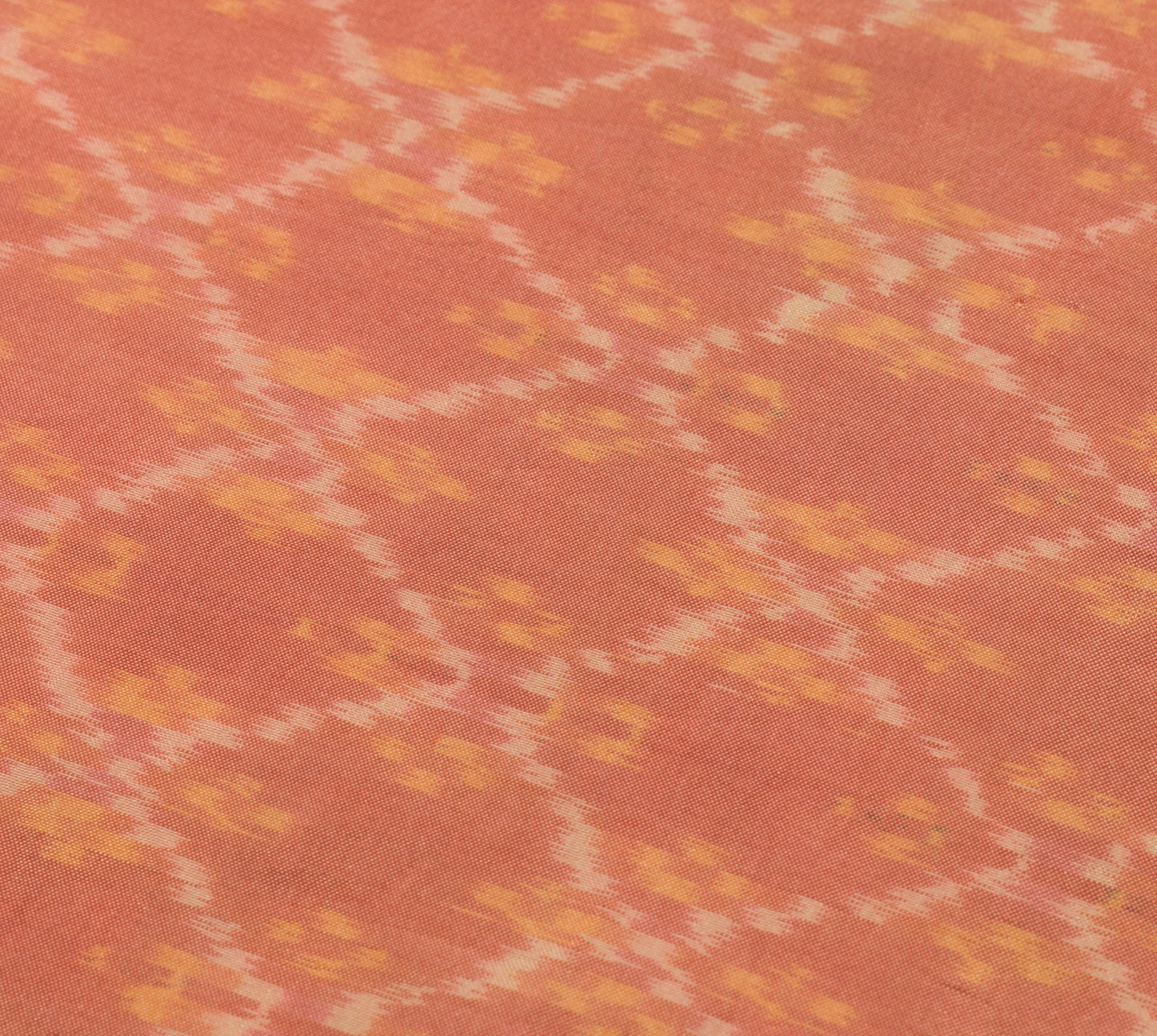 Sushila Vintage  Ikat Patola Saree Hand Woven Peach Pure Silk Sari Craft Fabric