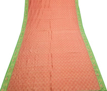 Sushila Vintage  Ikat Patola Saree Hand Woven Peach Pure Silk Sari Craft Fabric