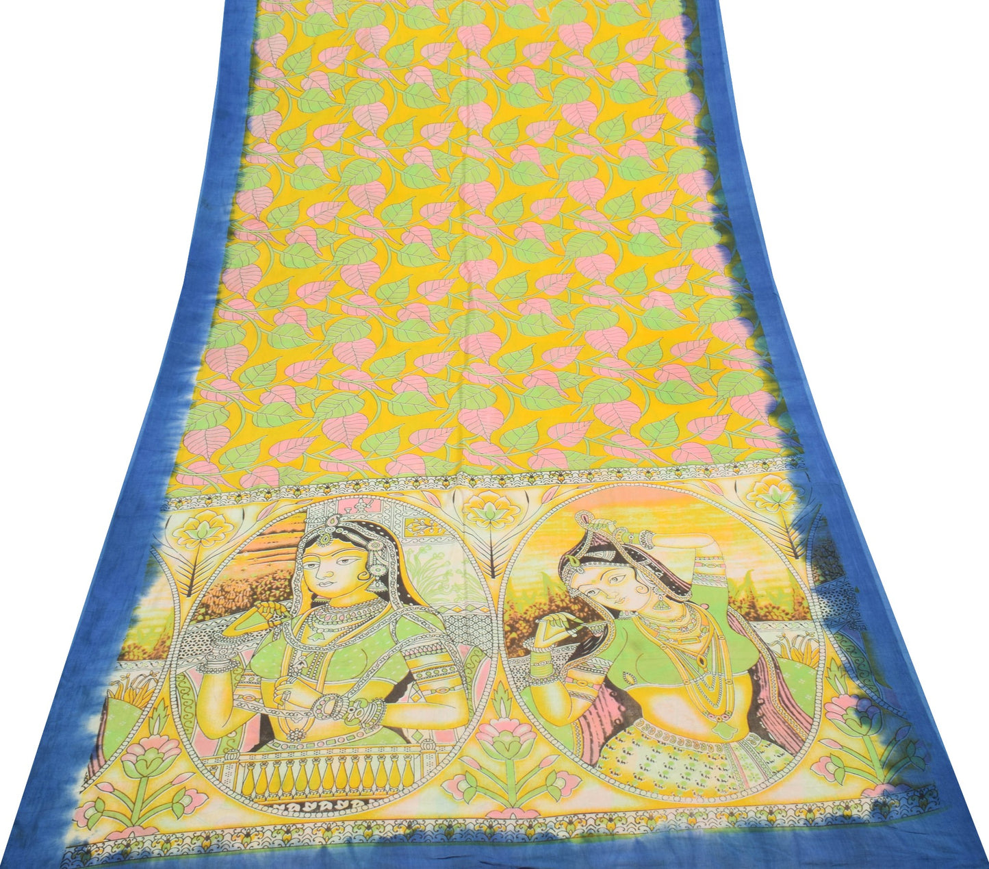 Sushila Vintage Yellow Kalamkari Printed Saree 100% Pure Cotton Soft Sari Fabric