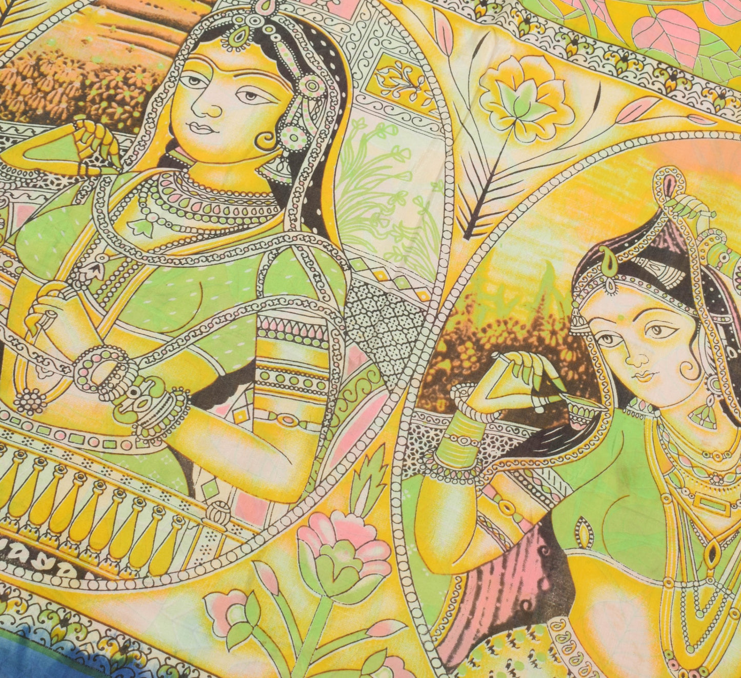 Sushila Vintage Yellow Kalamkari Printed Saree 100% Pure Cotton Soft Sari Fabric
