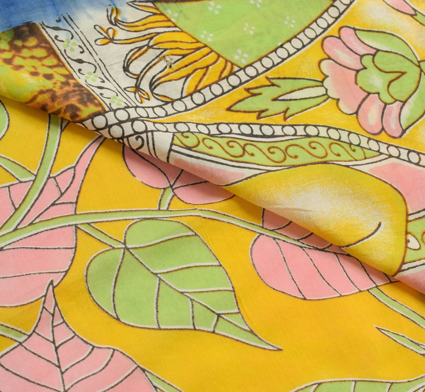Sushila Vintage Yellow Kalamkari Printed Saree 100% Pure Cotton Soft Sari Fabric