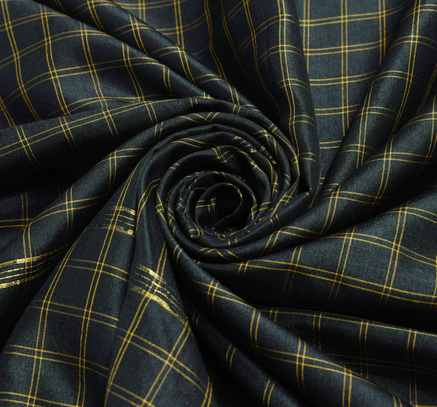 Sushila Vintage Black Gold Zari Check Saree with Zari Border Silk Sari Fabric