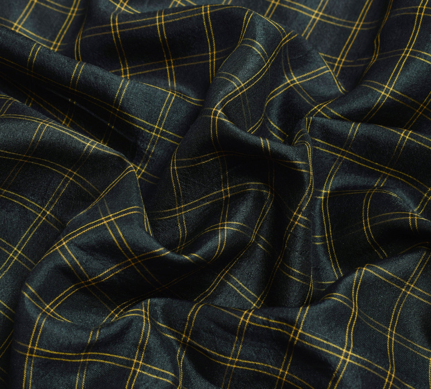 Sushila Vintage Black Gold Zari Check Saree with Zari Border Silk Sari Fabric