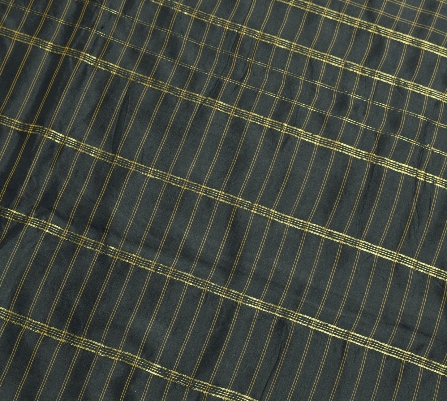 Sushila Vintage Black Gold Zari Check Saree with Zari Border Silk Sari Fabric