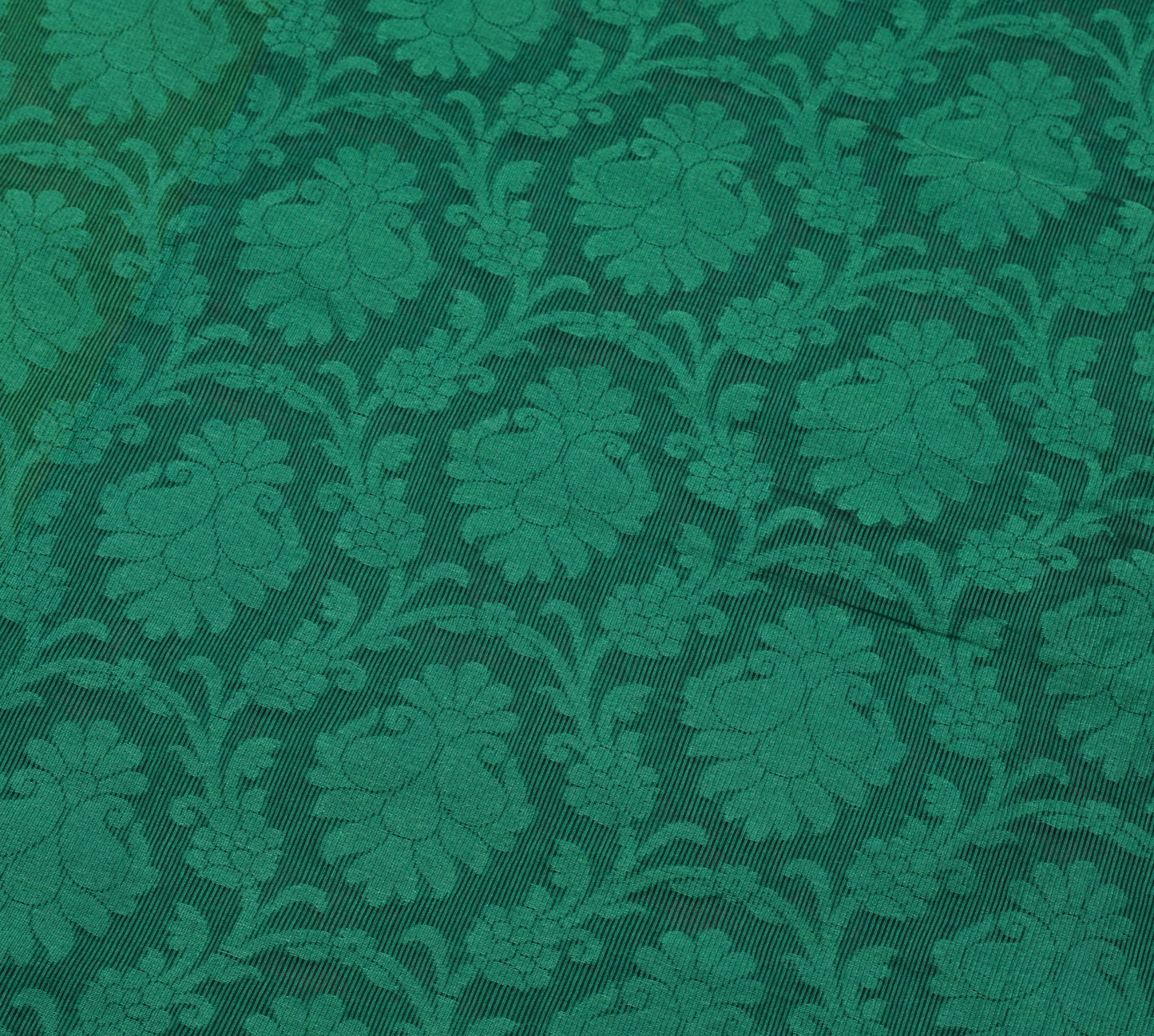 Sushila Vintage Green Patch Work Saree Self Woven Floral Silk Sari Craft Fabric