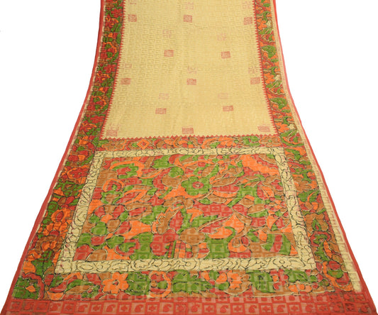 Sushila Vintage Light Brown Woven Saree 100% Pure Silk Printed Sari Craft Fabric