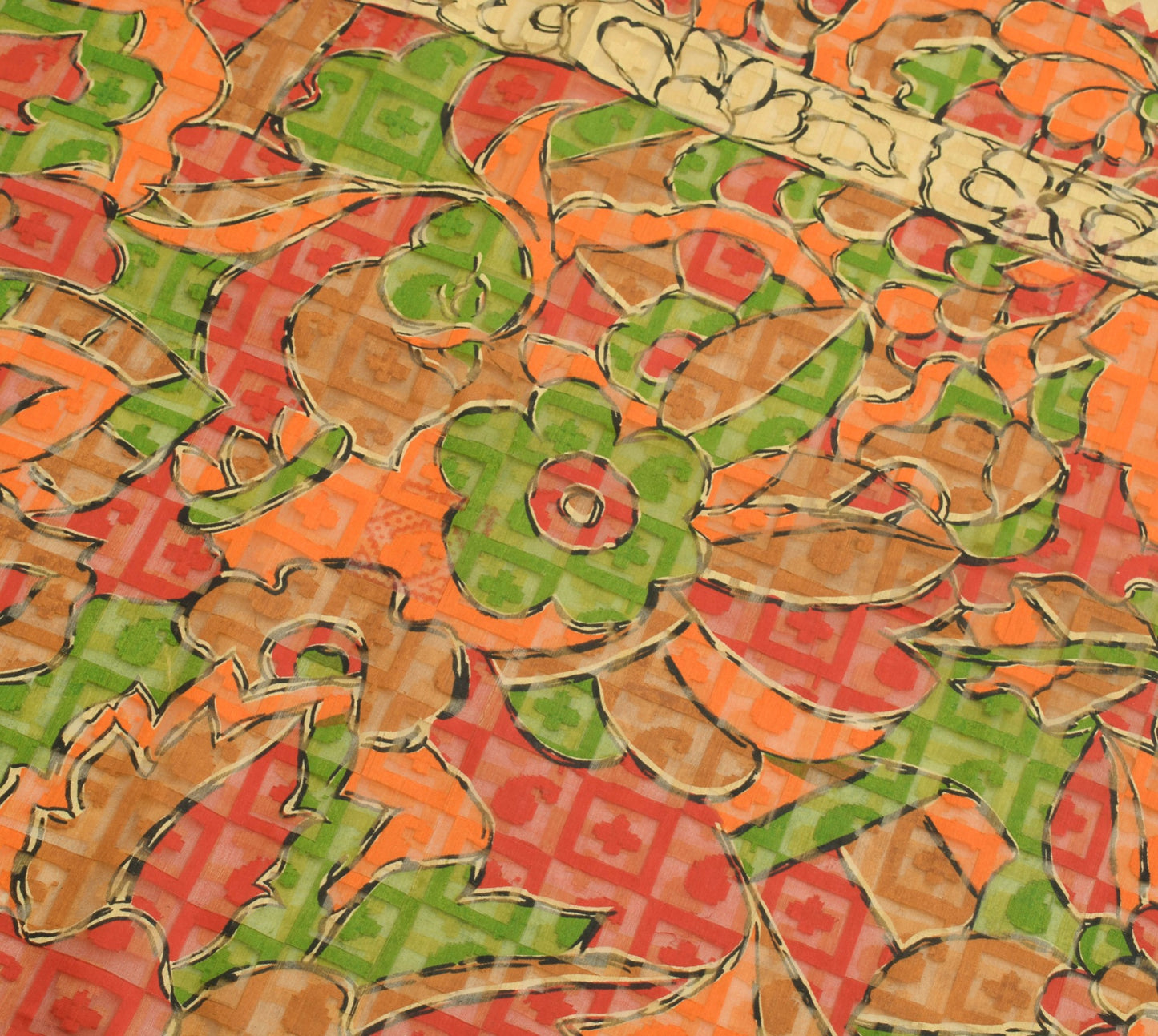 Sushila Vintage Light Brown Woven Saree 100% Pure Silk Printed Sari Craft Fabric