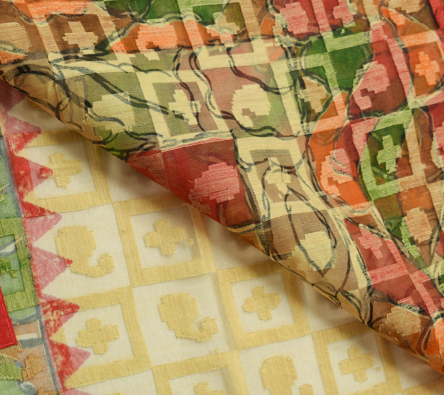 Sushila Vintage Light Brown Woven Saree 100% Pure Silk Printed Sari Craft Fabric