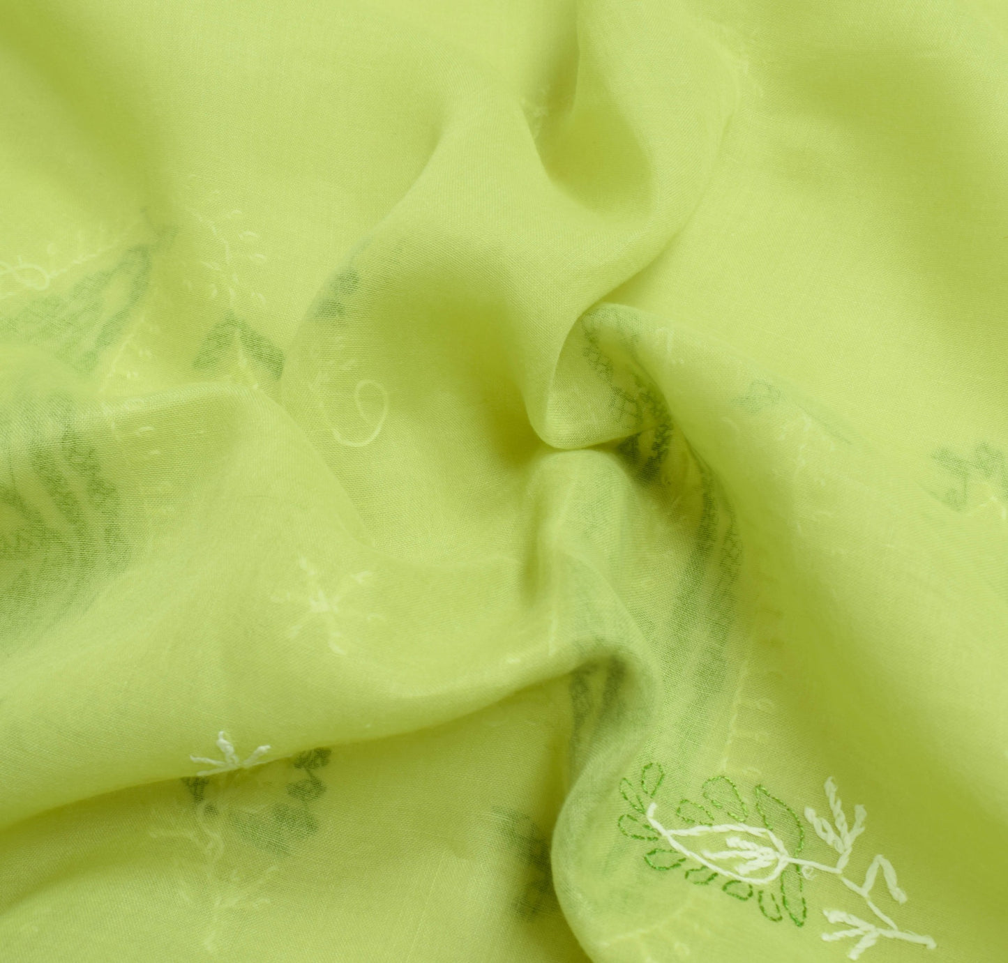 Sushila Vintage Green Cotton Saree Hand Embroidered Paisley Indian Sari Fabric