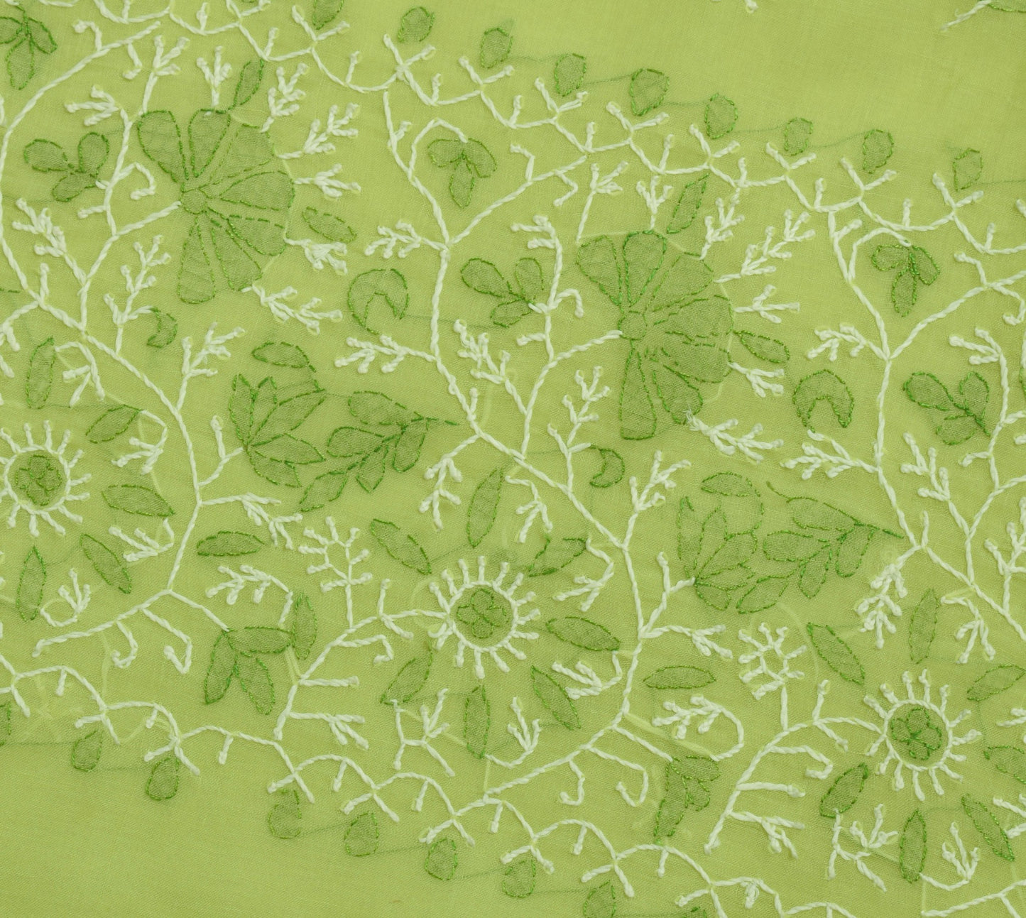 Sushila Vintage Green Cotton Saree Hand Embroidered Paisley Indian Sari Fabric
