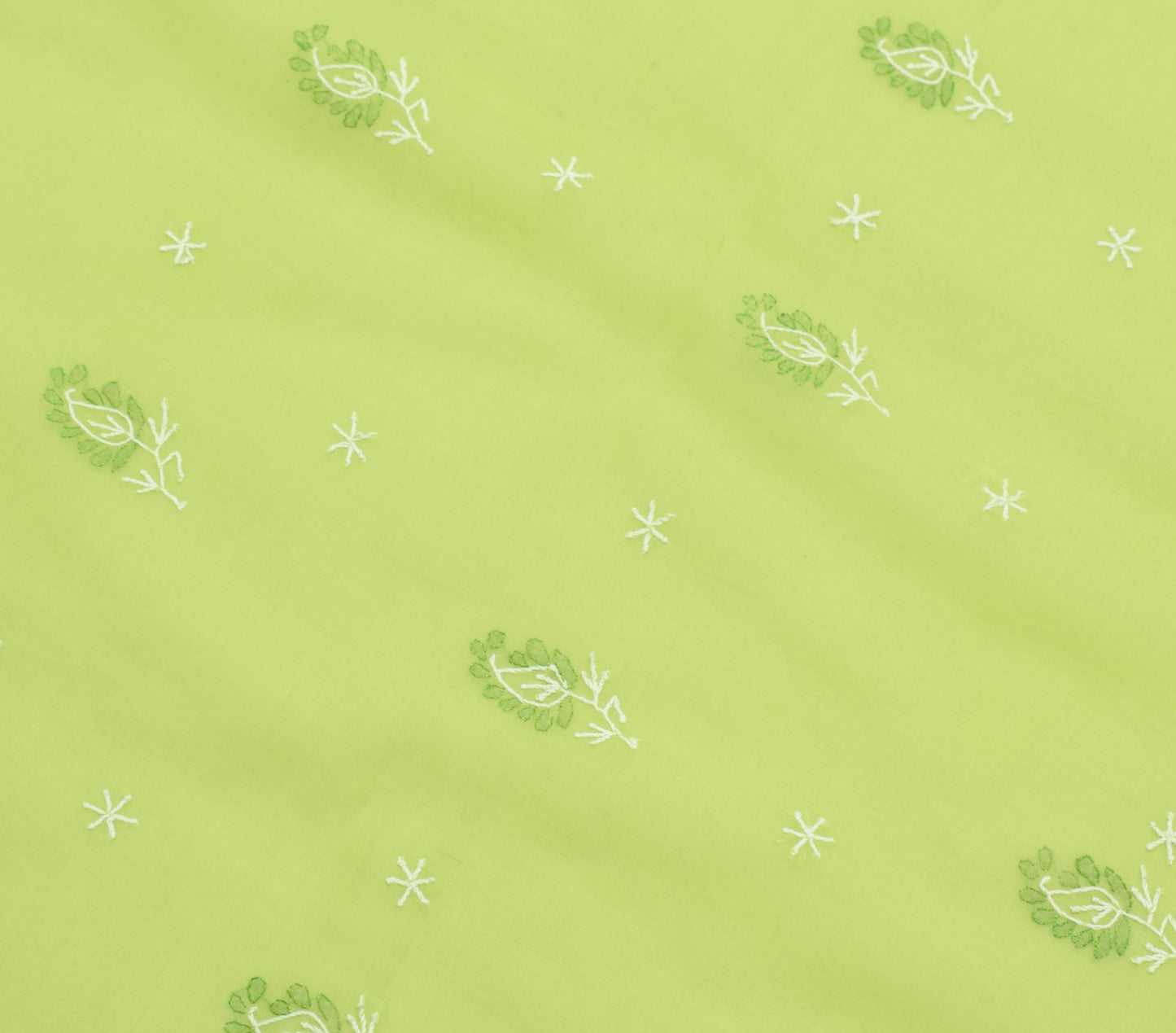 Sushila Vintage Green Cotton Saree Hand Embroidered Paisley Indian Sari Fabric