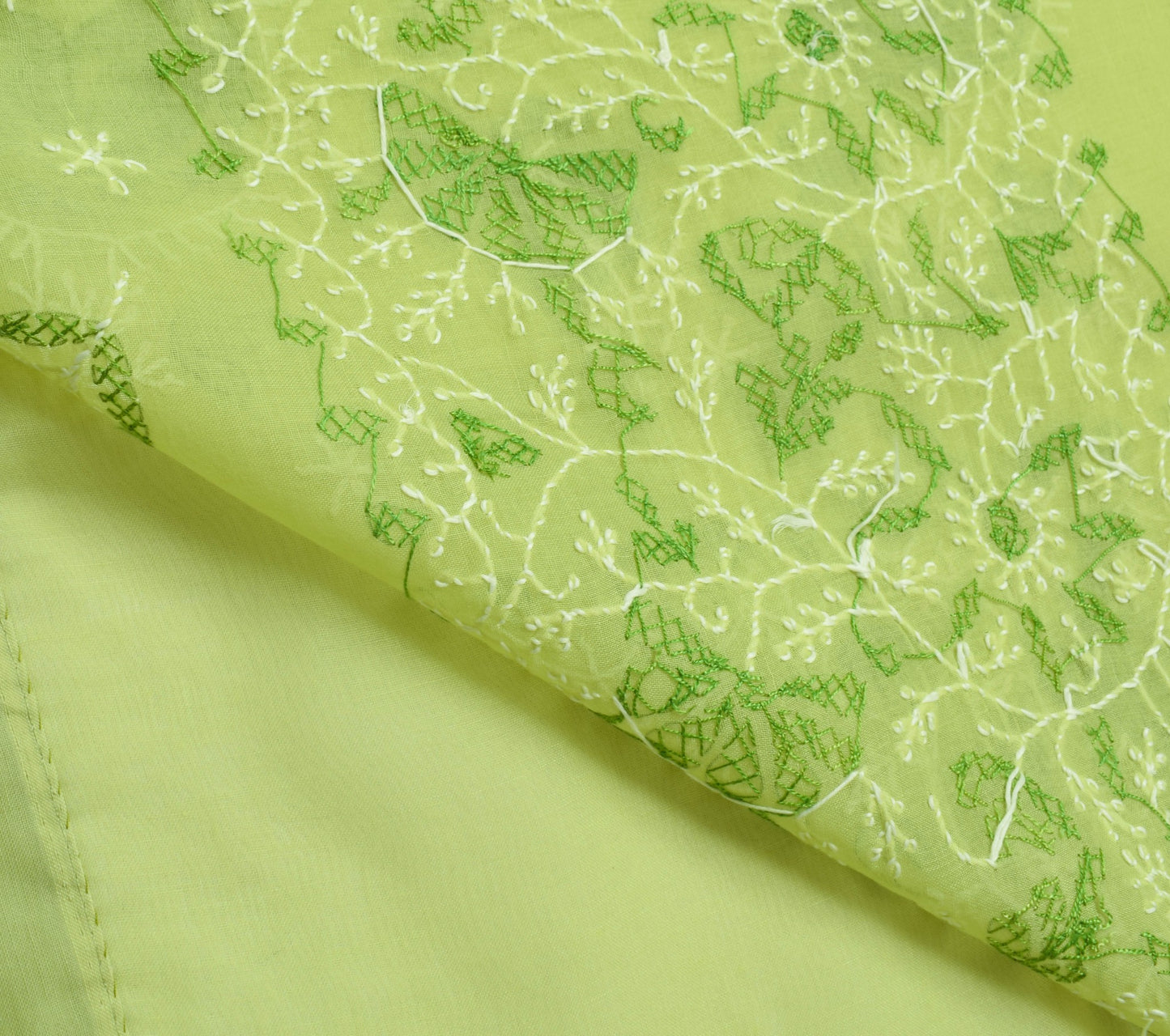Sushila Vintage Green Cotton Saree Hand Embroidered Paisley Indian Sari Fabric