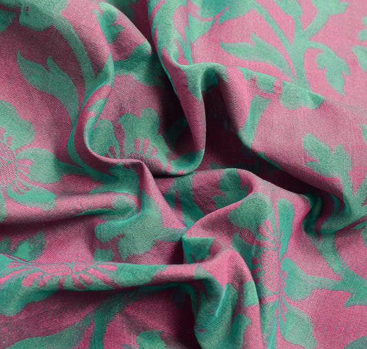 Sushila Vintage Pink Aqua Green Silk Saree Woven Floral Indian Sari Craft Fabric