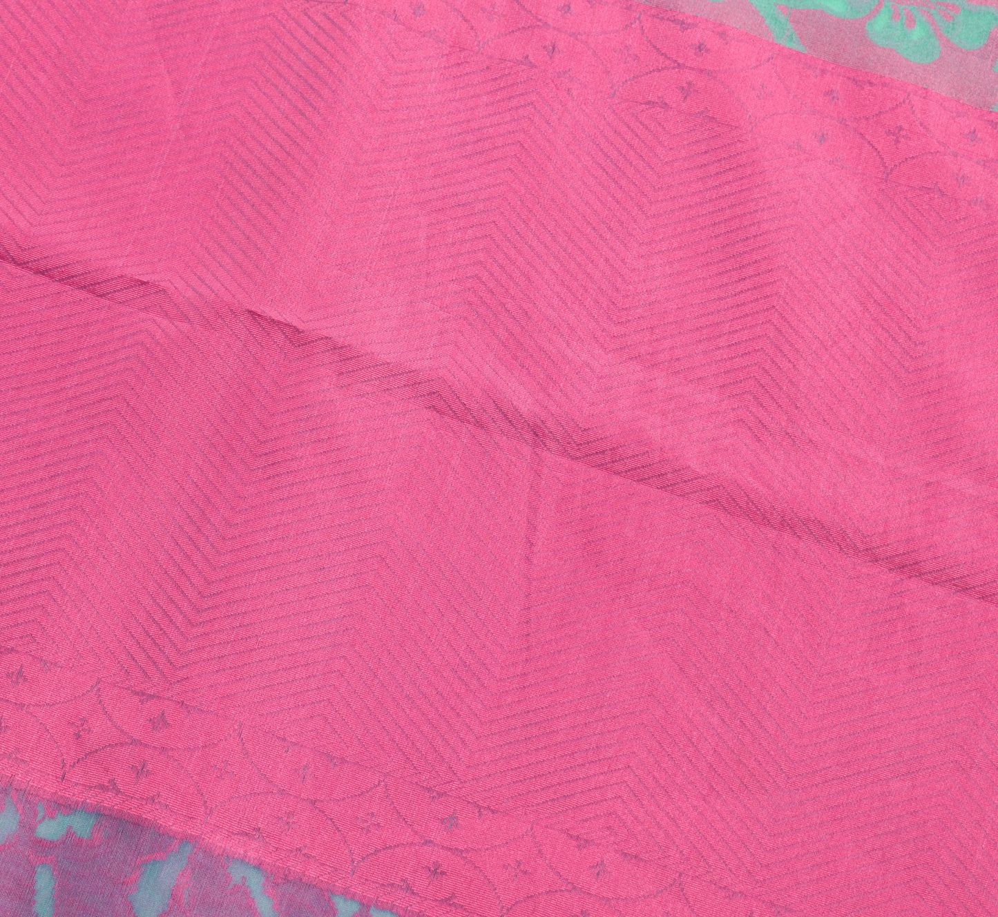 Sushila Vintage Pink Aqua Green Silk Saree Woven Floral Indian Sari Craft Fabric