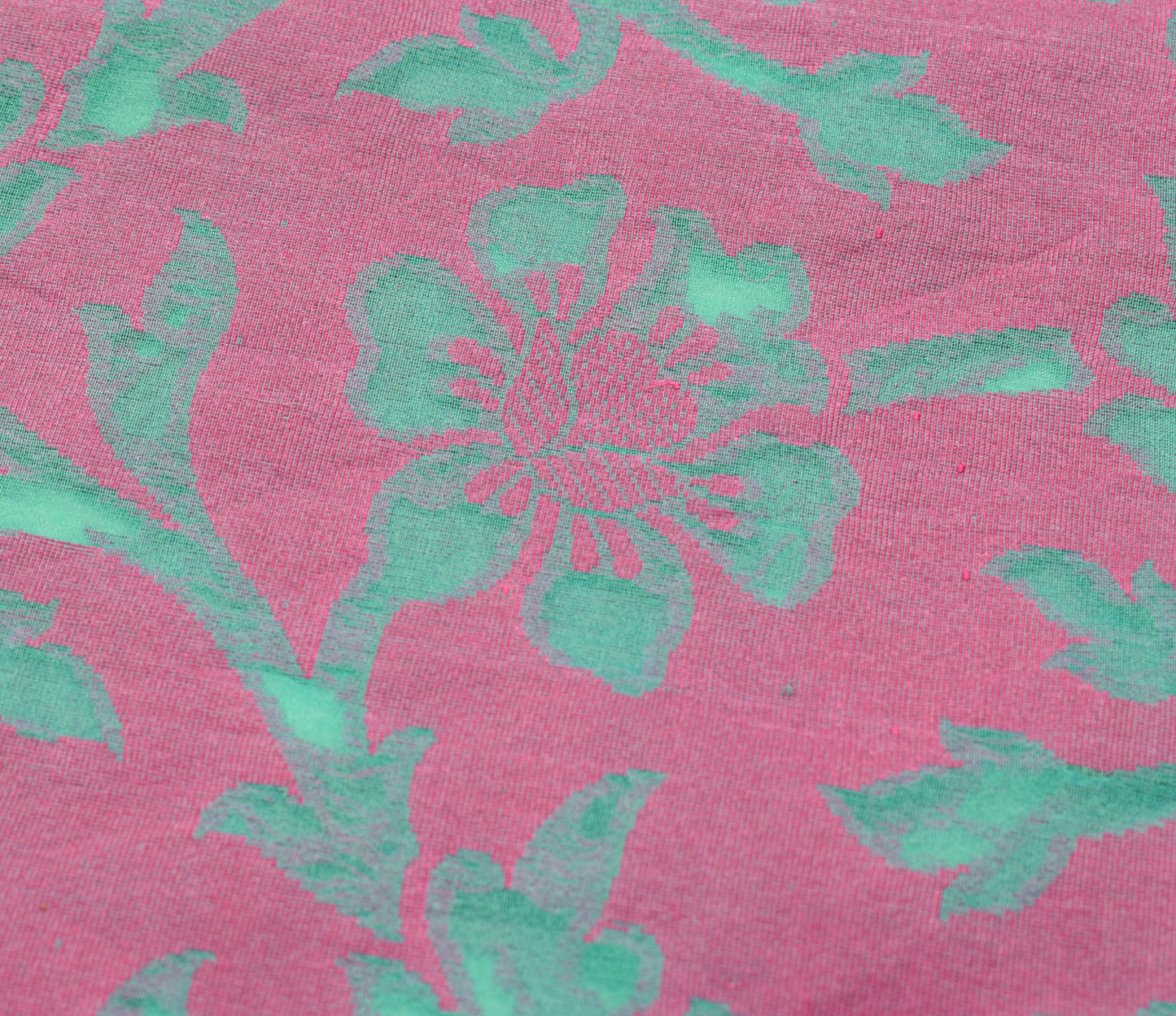 Sushila Vintage Pink Aqua Green Silk Saree Woven Floral Indian Sari Craft Fabric