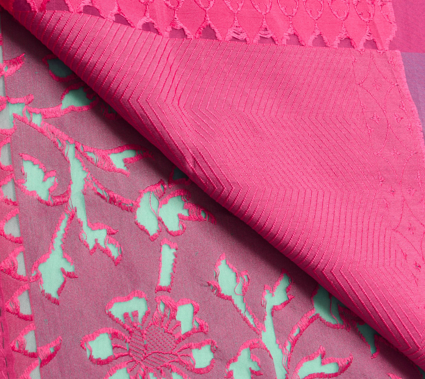 Sushila Vintage Pink Aqua Green Silk Saree Woven Floral Indian Sari Craft Fabric