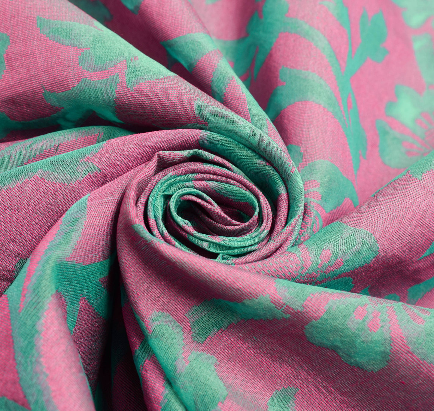 Sushila Vintage Pink Aqua Green Silk Saree Woven Floral Indian Sari Craft Fabric