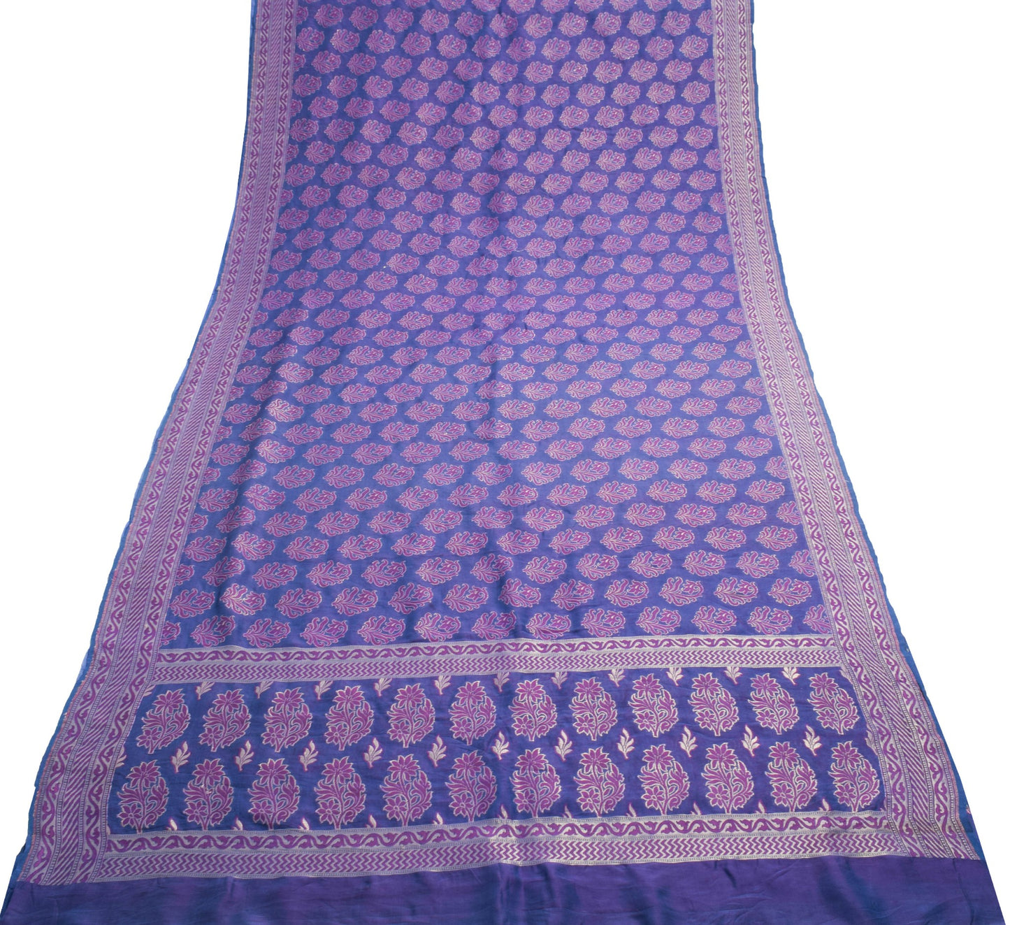 Sushila Vintage Blue Party Wear Saree 100% Pure Silk All Over Woven Sari Fabric