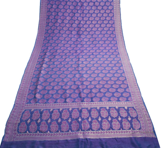 Sushila Vintage Blue Party Wear Saree 100% Pure Silk All Over Woven Sari Fabric