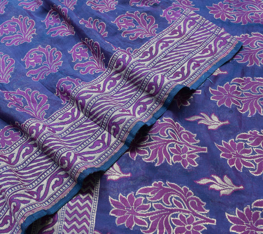 Sushila Vintage Blue Party Wear Saree 100% Pure Silk All Over Woven Sari Fabric