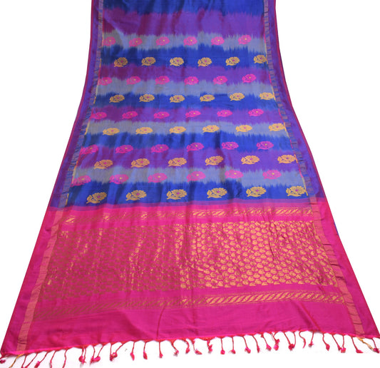 Sushila Vintage Multi-Color 100% Pure Silk Saree Floral Woven Sari Craft Fabric