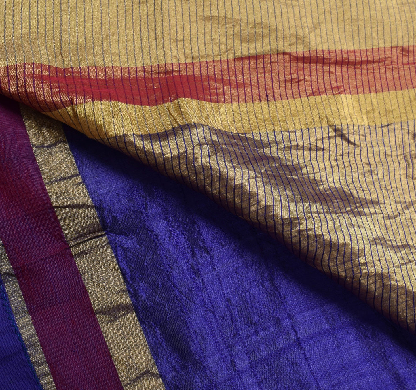 Sushila Vintage Blue Wedding Saree 100% Pure Silk Woven Floral Sari Craft Fabric