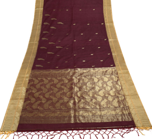 Sushila Vintage Maroon Saree with Broad Brocade Border Pure Cotton Sari Fabric