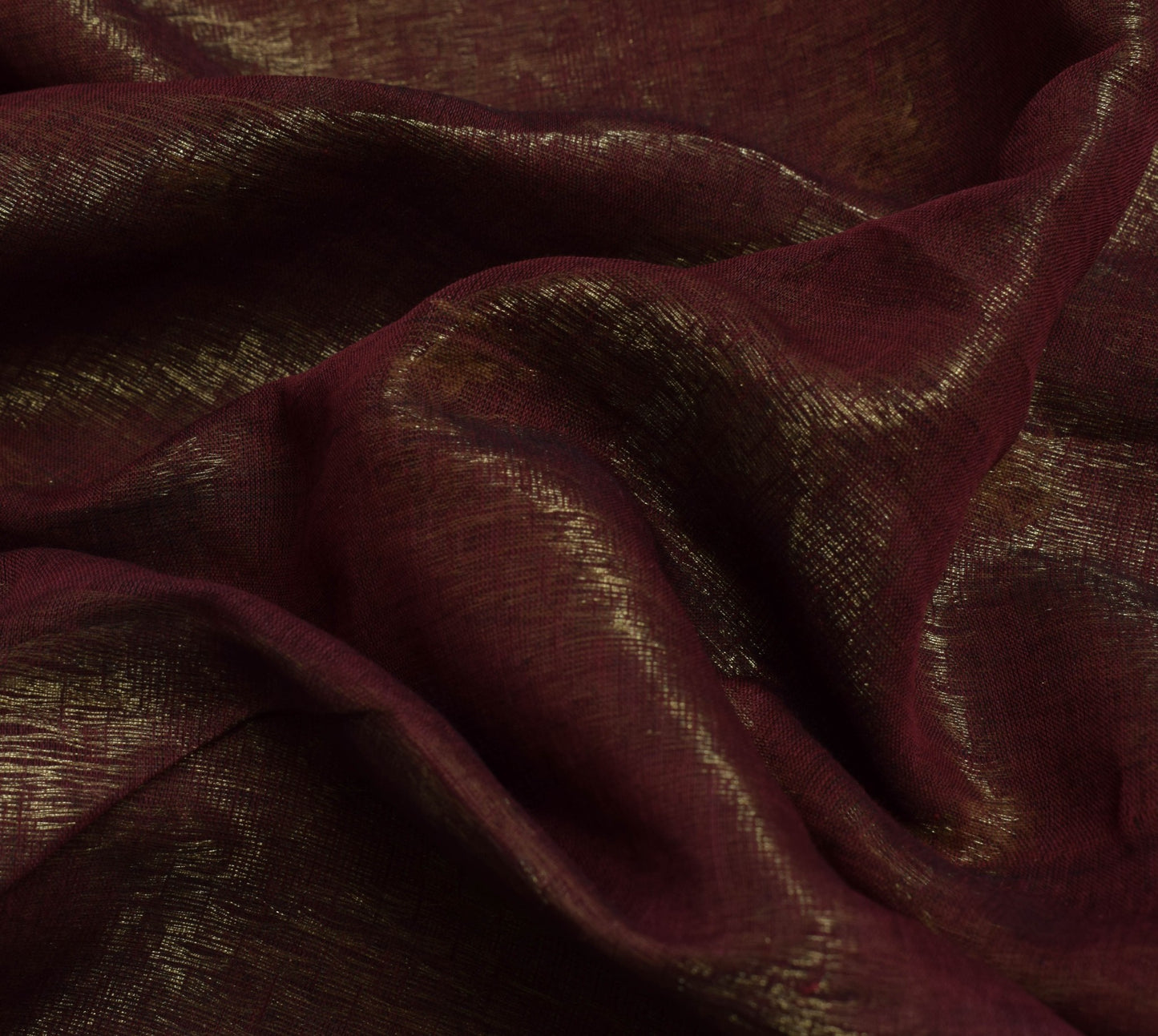 Sushila Vintage Maroon Saree with Broad Brocade Border Pure Cotton Sari Fabric