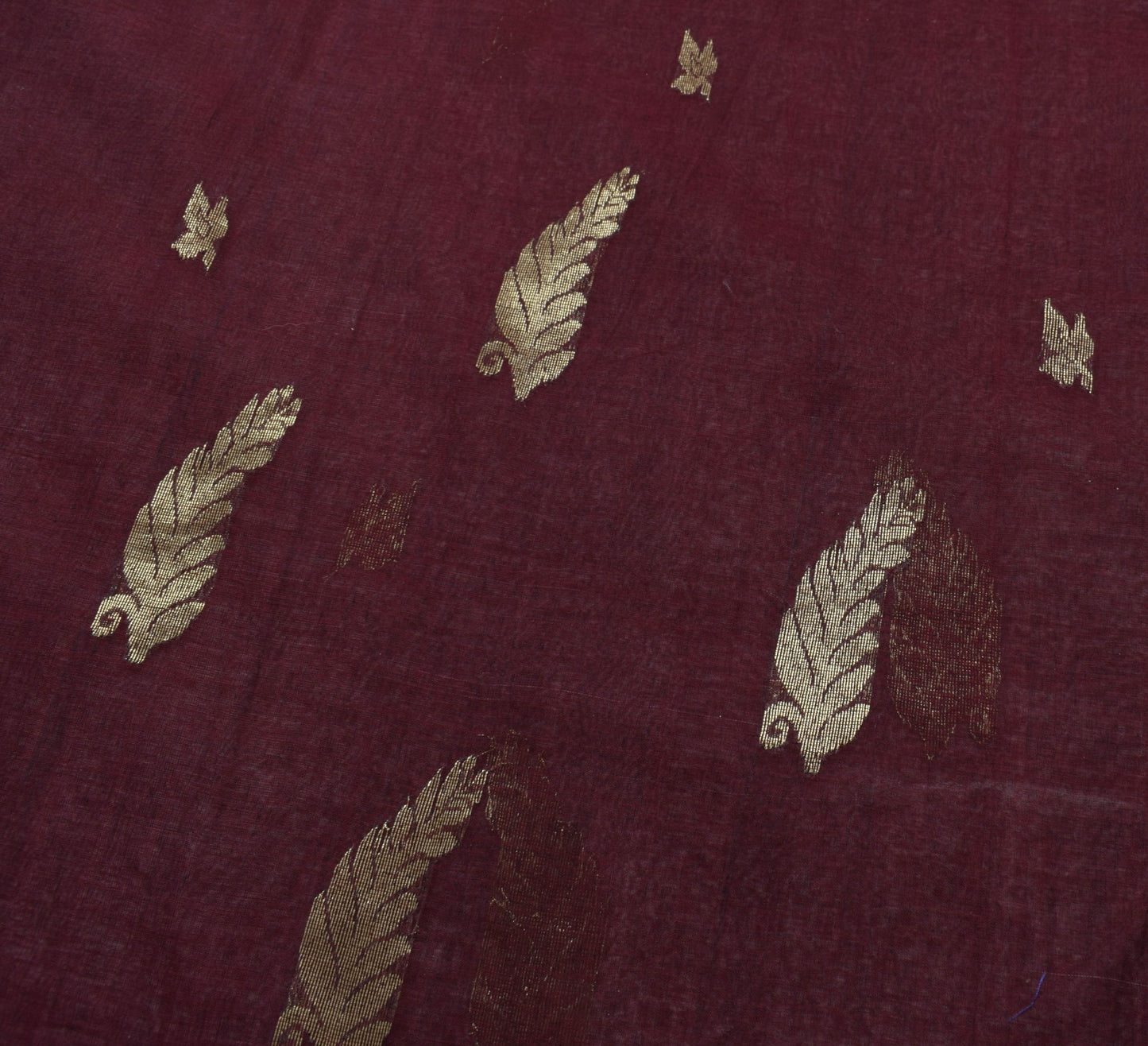 Sushila Vintage Maroon Saree with Broad Brocade Border Pure Cotton Sari Fabric