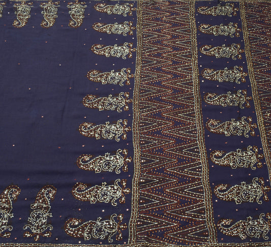 Sushila Vintage Purple Aari Work Saree 100%Pure Georgette Silk Sari Craft Fabric