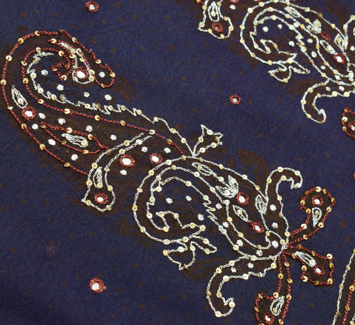 Sushila Vintage Purple Aari Work Saree 100%Pure Georgette Silk Sari Craft Fabric