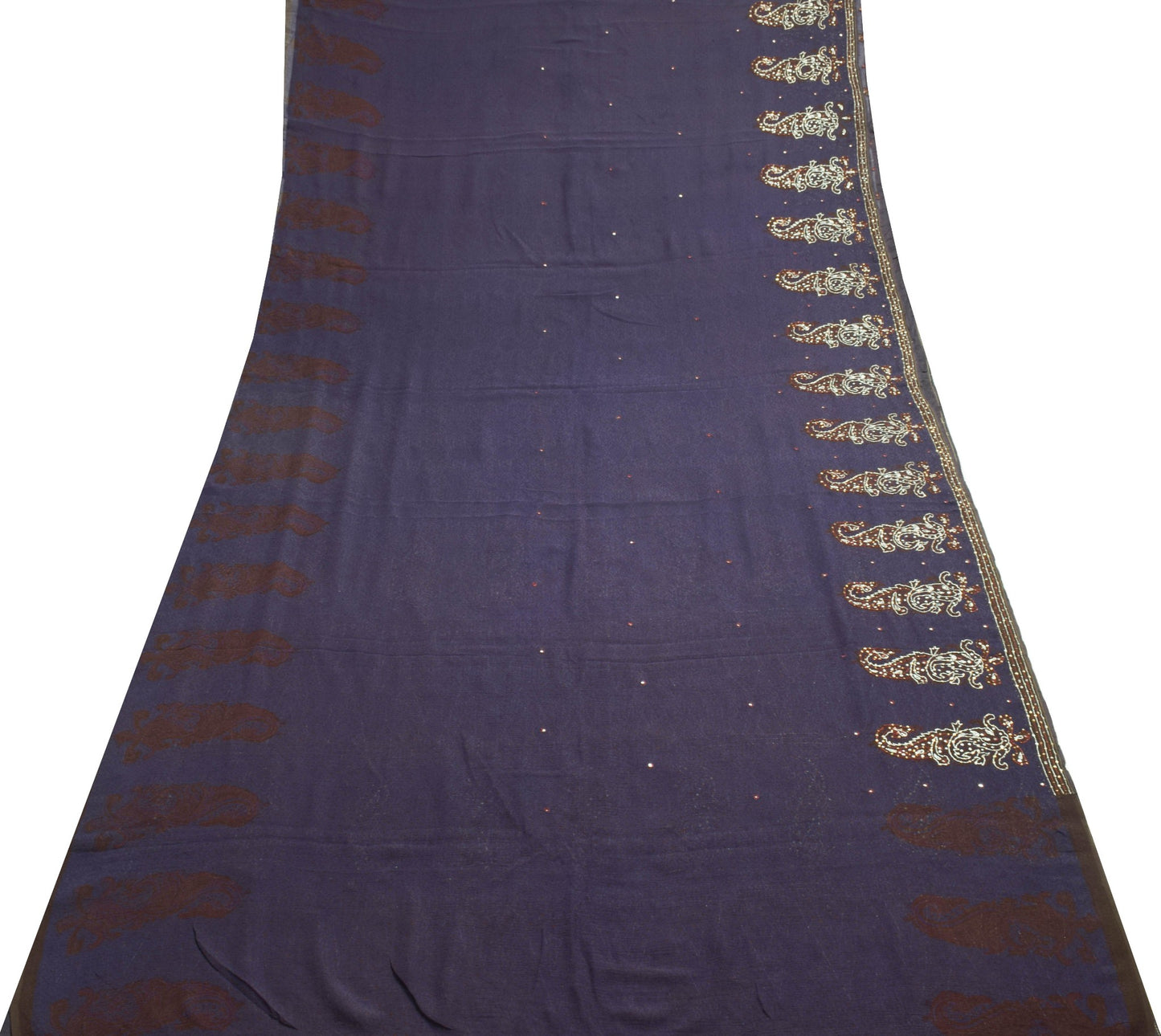 Sushila Vintage Purple Aari Work Saree 100%Pure Georgette Silk Sari Craft Fabric
