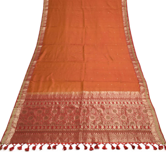 Sushila Vintage Rust Maroon Dual Tone Saree 100%Pure Silk Woven Soft Sari Fabric