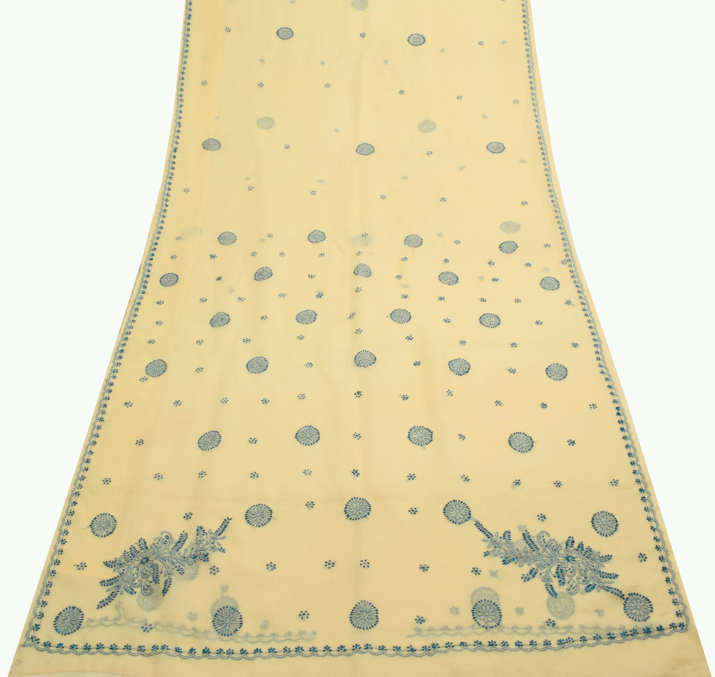 Sushila Vintage Cream Art Cotton Saree With Chikankari Lucknowi Work Sari Fabric