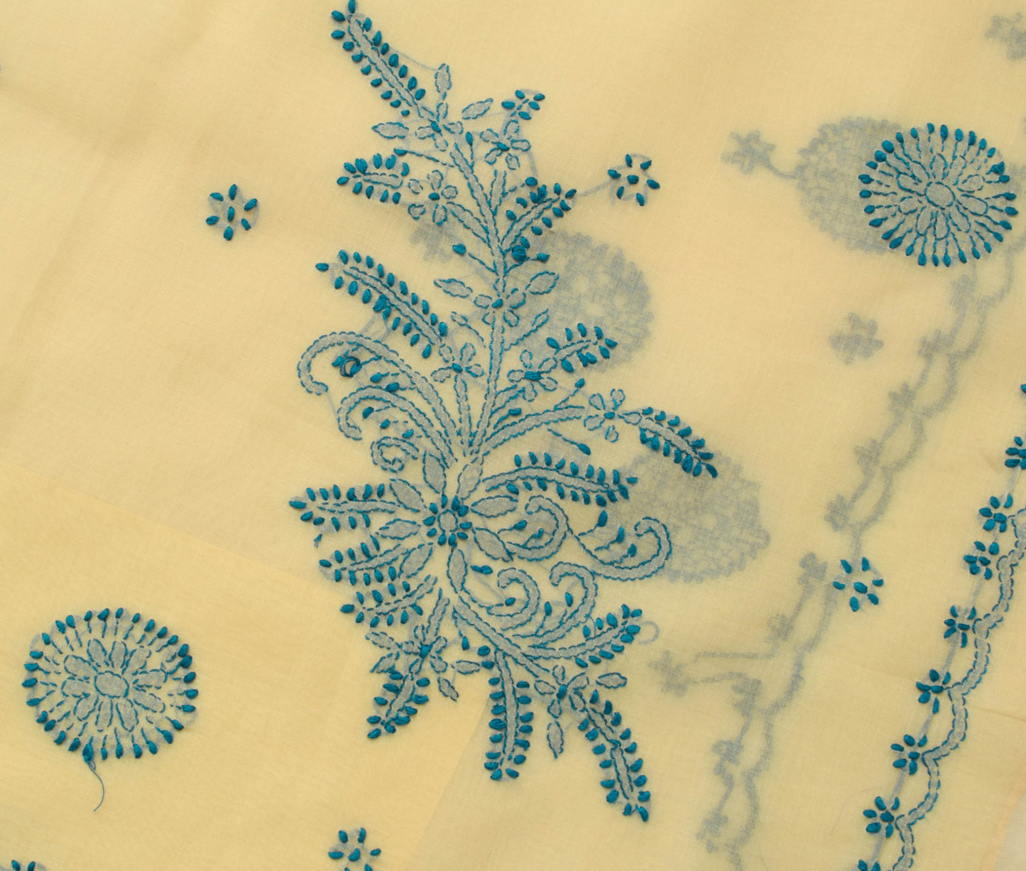 Sushila Vintage Cream Art Cotton Saree With Chikankari Lucknowi Work Sari Fabric