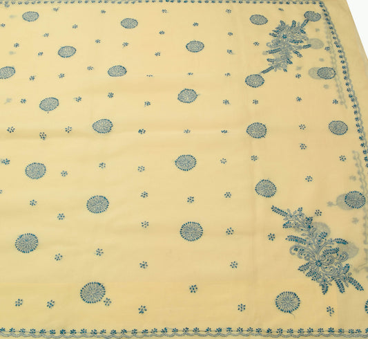 Sushila Vintage Cream Art Cotton Saree With Chikankari Lucknowi Work Sari Fabric