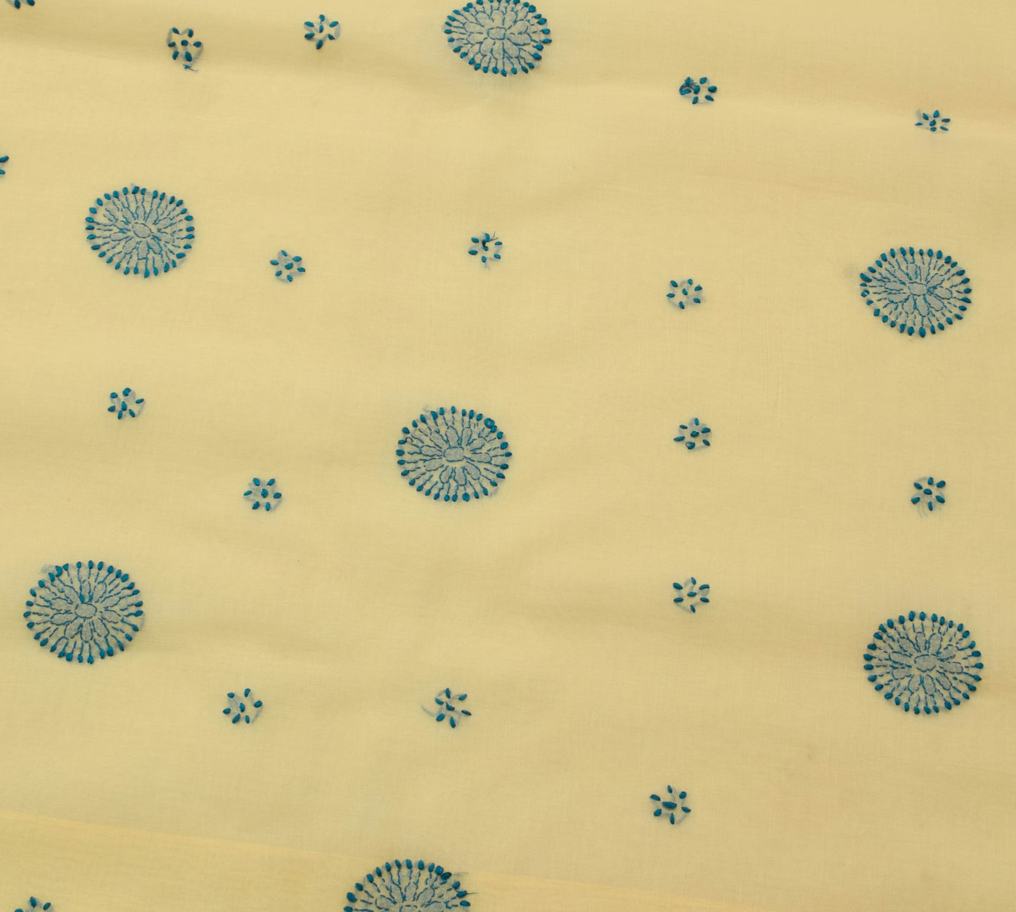 Sushila Vintage Cream Art Cotton Saree With Chikankari Lucknowi Work Sari Fabric