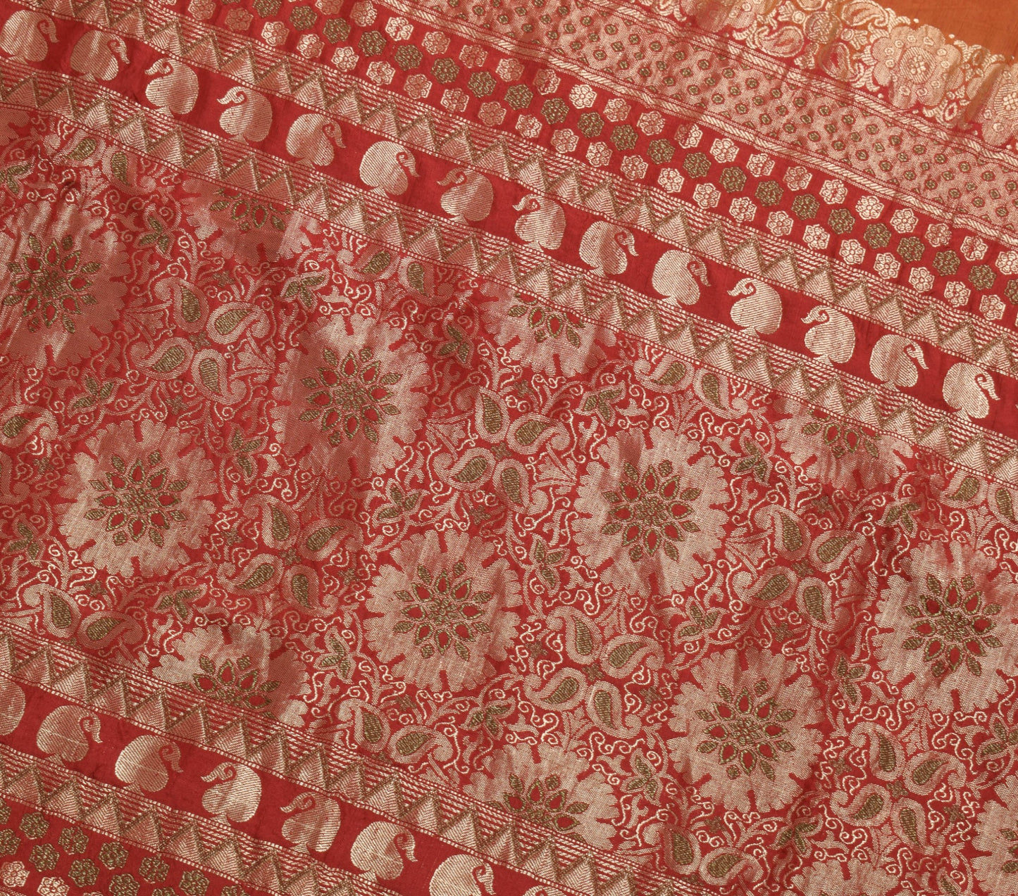 Sushila Vintage Rust Maroon Dual Tone Saree 100%Pure Silk Woven Soft Sari Fabric