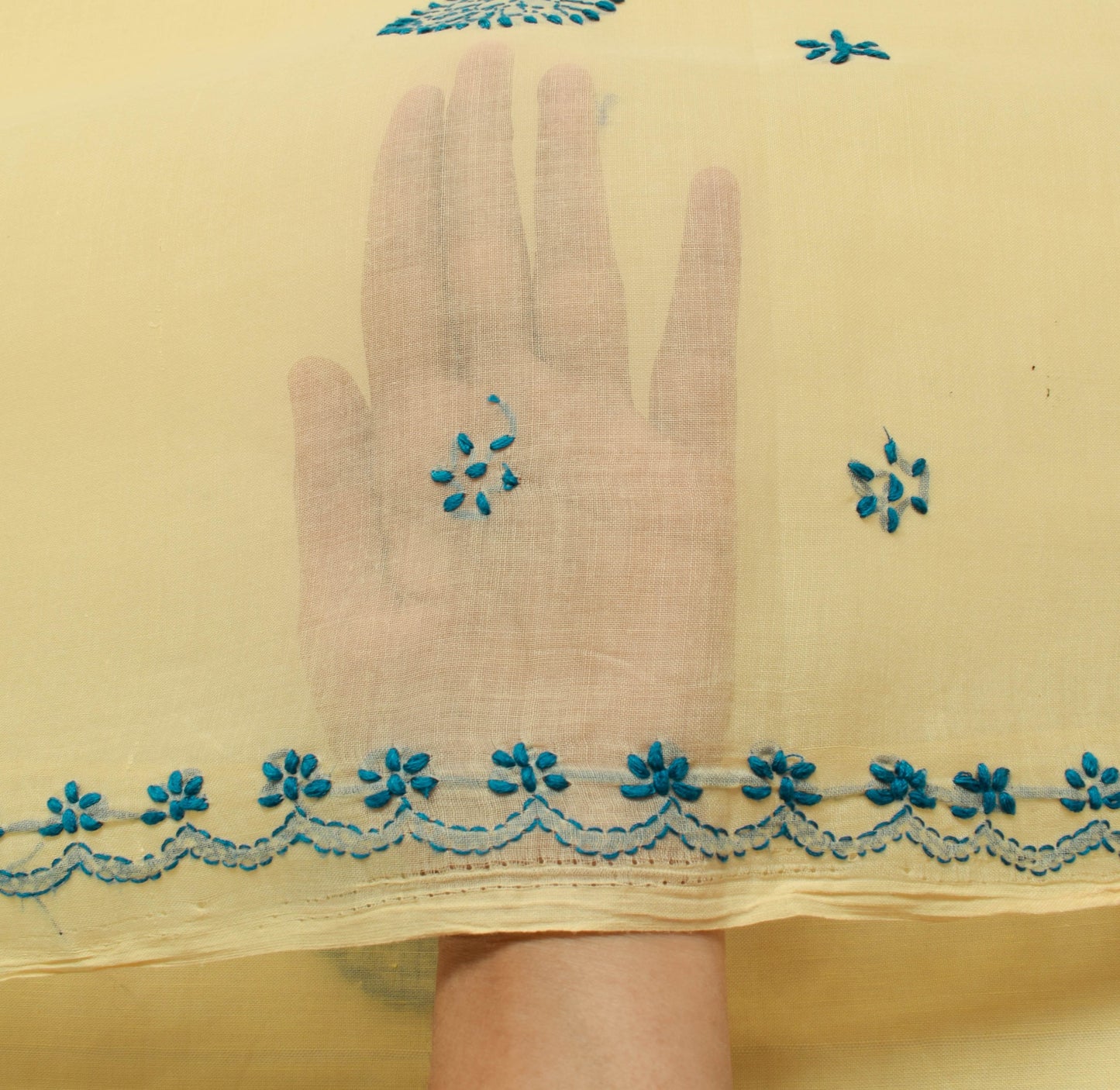 Sushila Vintage Cream Art Cotton Saree With Chikankari Lucknowi Work Sari Fabric