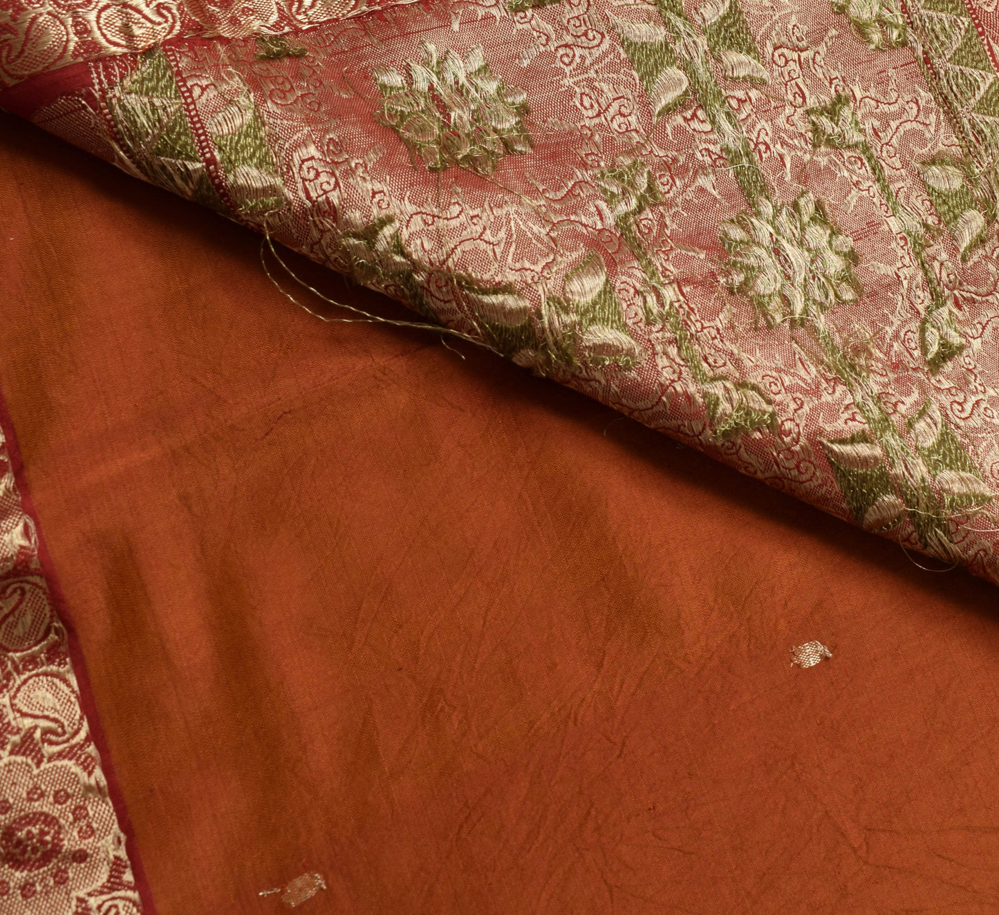Sushila Vintage Rust Maroon Dual Tone Saree 100%Pure Silk Woven Soft Sari Fabric