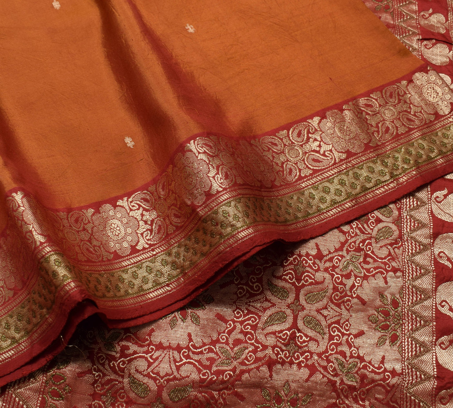 Sushila Vintage Rust Maroon Dual Tone Saree 100%Pure Silk Woven Soft Sari Fabric