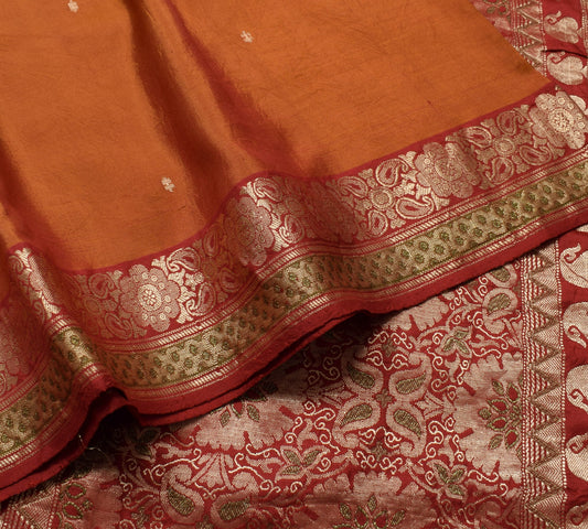 Sushila Vintage Rust Maroon Dual Tone Saree 100%Pure Silk Woven Soft Sari Fabric